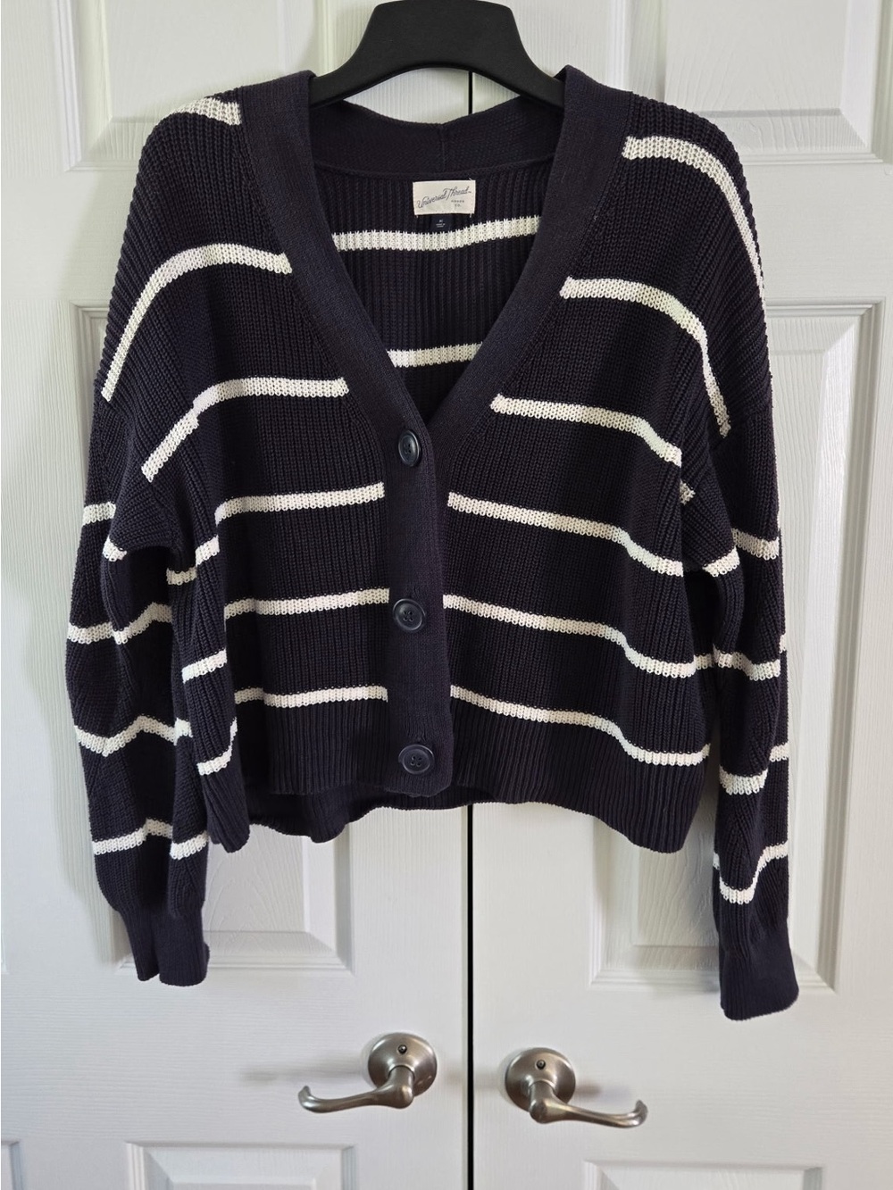 Universal Thread Navy Blue Striped Cardigan Sweater XL Knit V-Neck Button Front
